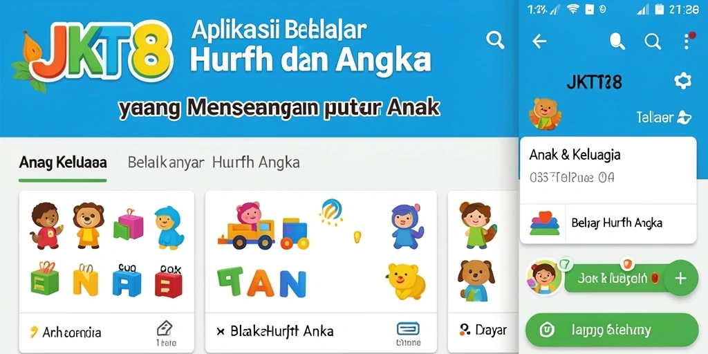 Antarmuka JKT8 yang menarik untuk anak-anak belajar huruf dan angka.