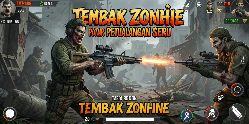 Tampilan antarmuka permainan Tembak Zombie yang seru dan mendebarkan.