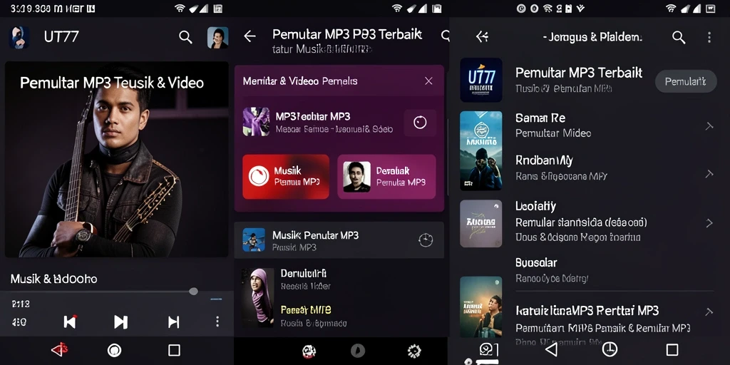 Tampilan antarmuka aplikasi Pemutar MP3 UT77 yang menarik.